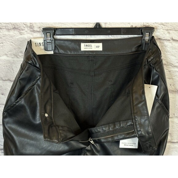 Womens Tinsel Black Faux Leather Wide Leg Dress Pants Vegan Rocker 16 Petite NWT - Picture 11 of 12